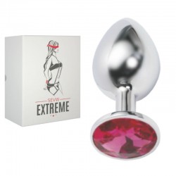 Rosebud Silver Buttplug with Red Crystal - Small
