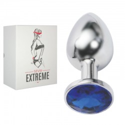 Rosebud Silver Buttplug with Blue Crystal - Small