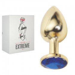 Rosebud Gold Buttplug with Blue Crystal - Small