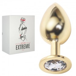 Rosebud Gold Buttplug with White Crystal - Big